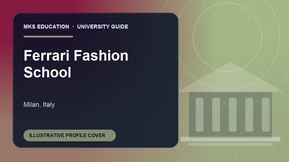 Illustrative MKS Education profile cover for Ferrari Fashion School in Italy