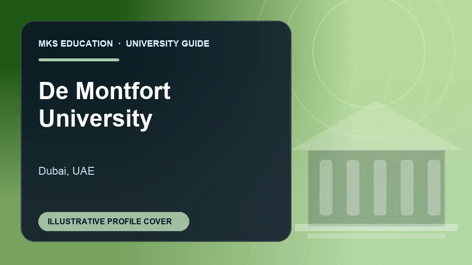 Illustrative MKS Education profile cover for De Montfort University in UAE