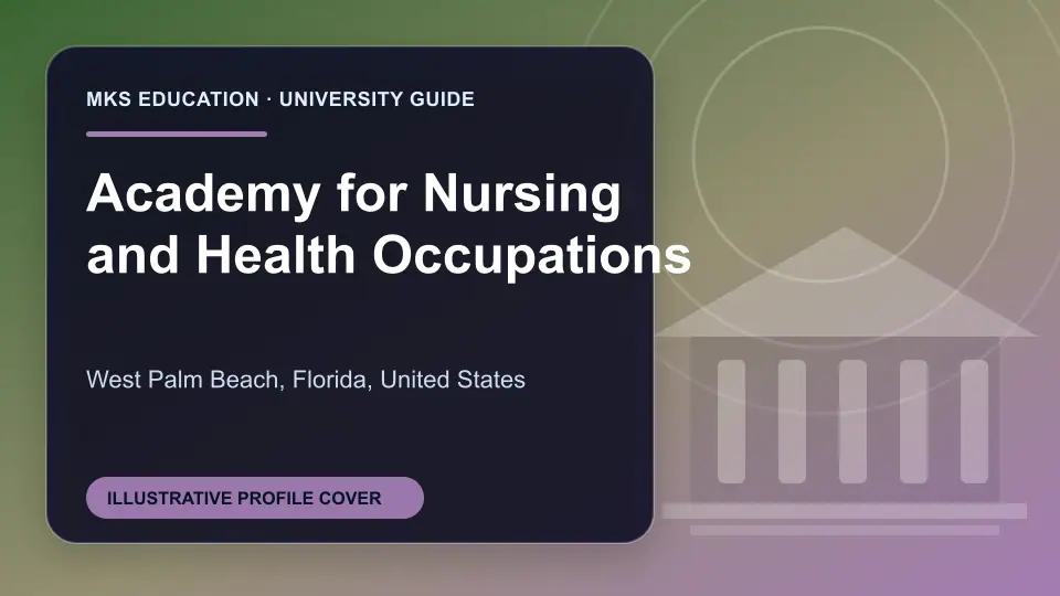 Illustrative MKS Education profile cover for Academy for Nursing and Health Occupations in the USA