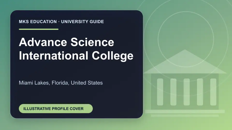 Illustrative MKS Education profile cover for Advance Science International College in the USA