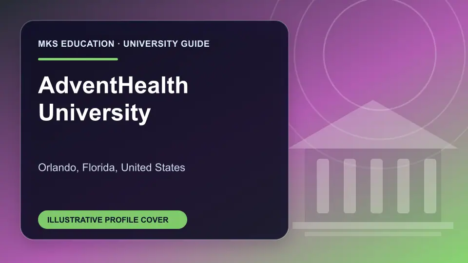 Illustrative MKS Education profile cover for AdventHealth University in the USA