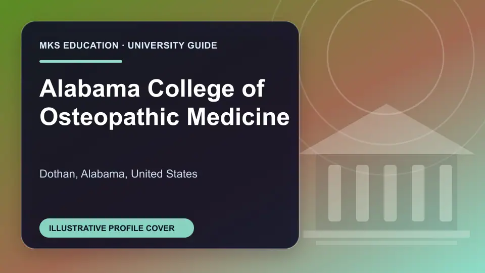 Illustrative MKS Education profile cover for Alabama College of Osteopathic Medicine in the USA