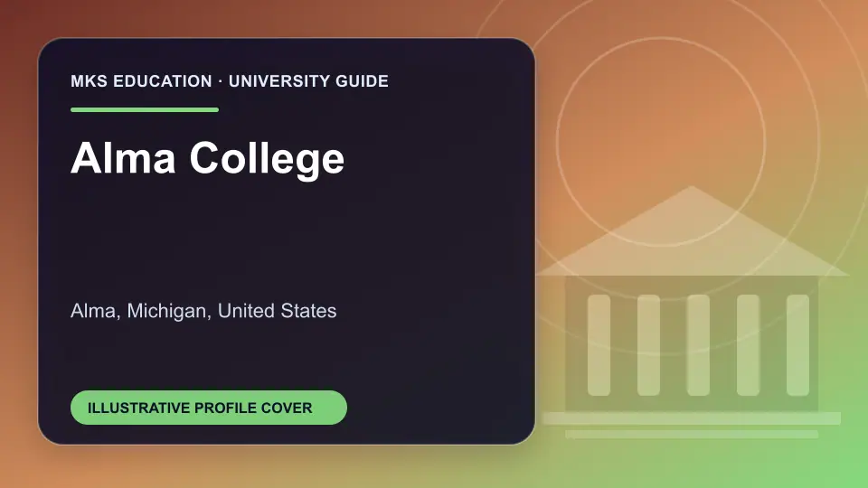 Illustrative MKS Education profile cover for Alma College in the USA