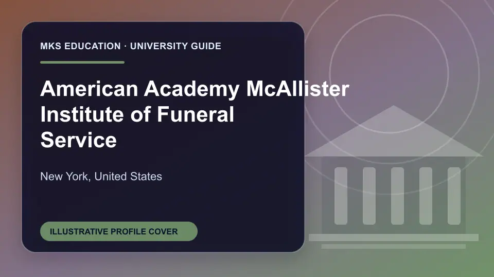 Illustrative MKS Education profile cover for American Academy McAllister Institute of Funeral Service in the USA