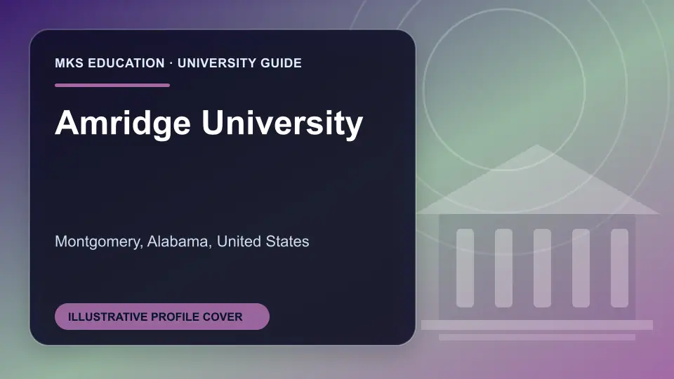 Illustrative MKS Education profile cover for Amridge University in the USA