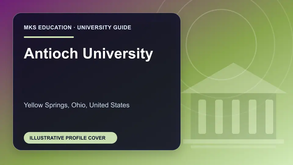 Illustrative MKS Education profile cover for Antioch University in the USA