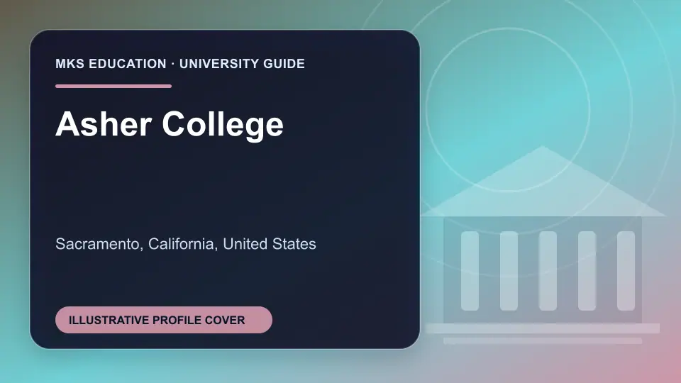 Illustrative MKS Education profile cover for Asher College in the USA