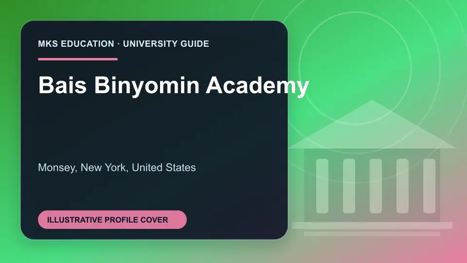 Illustrative MKS Education profile cover for Bais Binyomin Academy in the USA