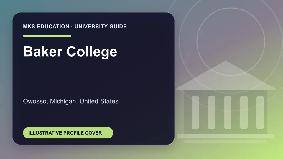 Illustrative MKS Education profile cover for Baker College in the USA