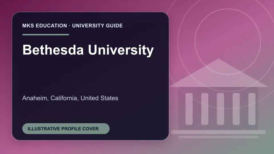 Illustrative MKS Education profile cover for Bethesda University in the USA