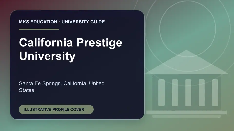 Illustrative MKS Education profile cover for California Prestige University in the USA