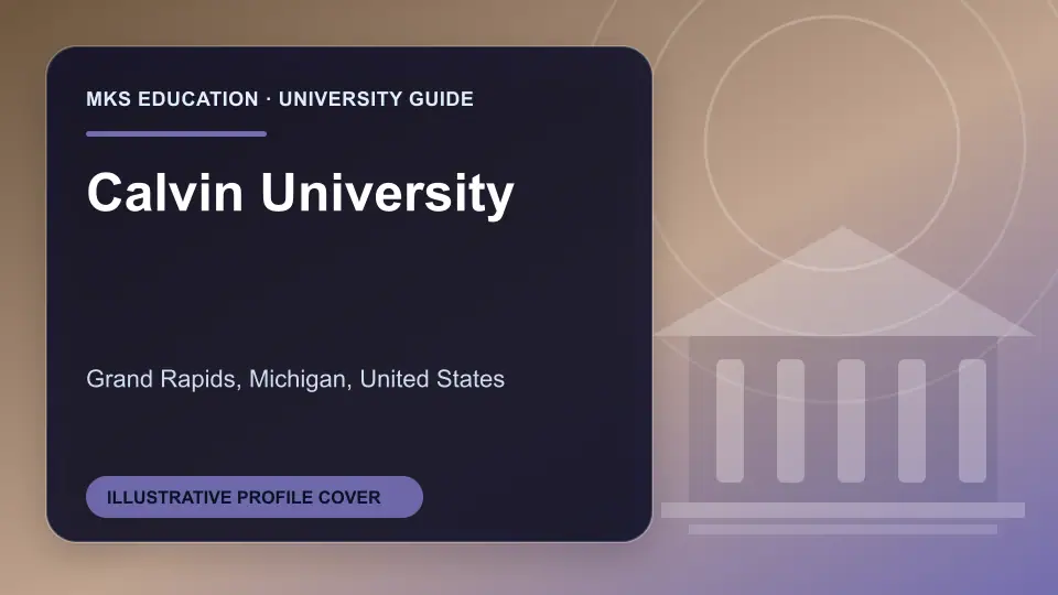 Illustrative MKS Education profile cover for Calvin University in the USA