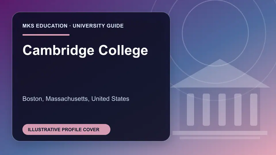Illustrative MKS Education profile cover for Cambridge College in the USA