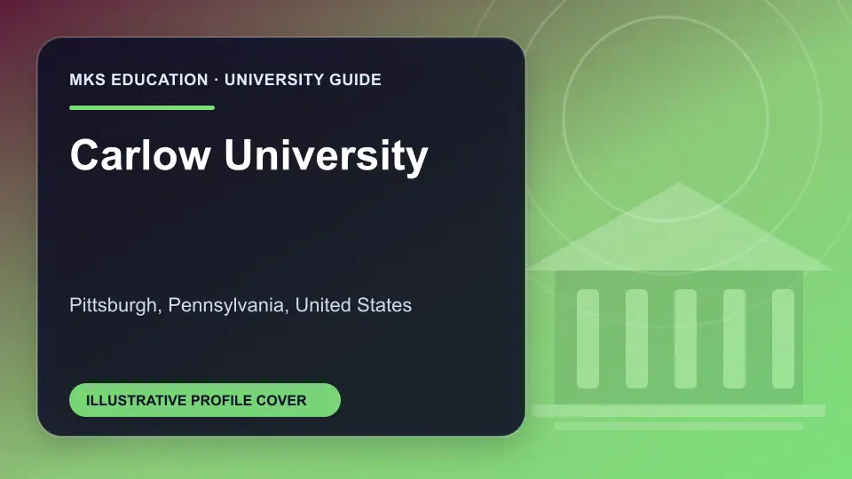 Illustrative MKS Education profile cover for Carlow University in the USA