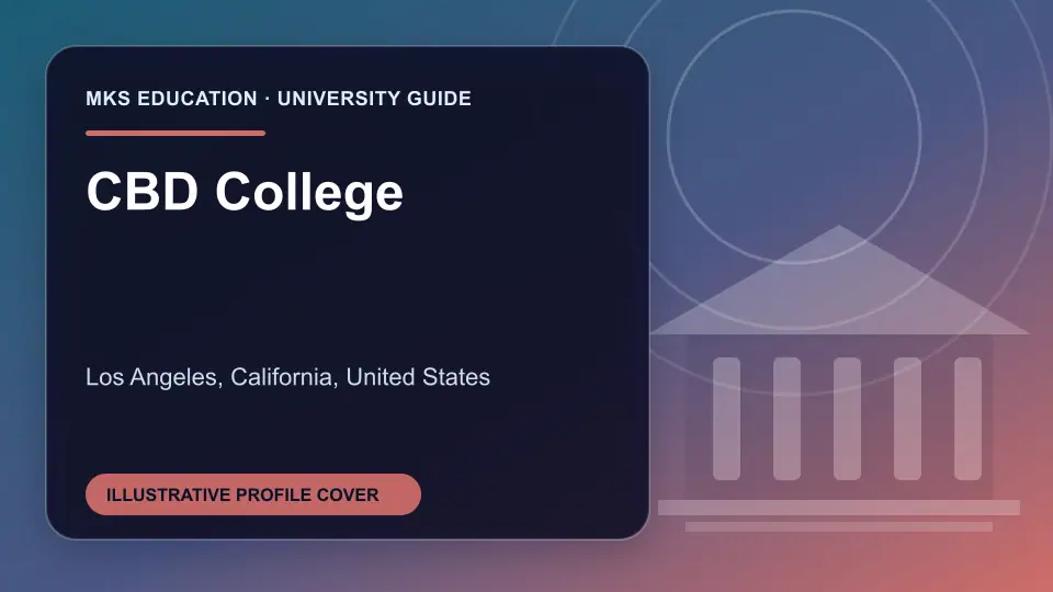 Illustrative MKS Education profile cover for CBD College in the USA