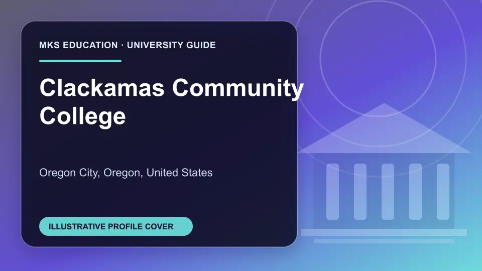 Illustrative MKS Education profile cover for Clackamas Community College in the USA