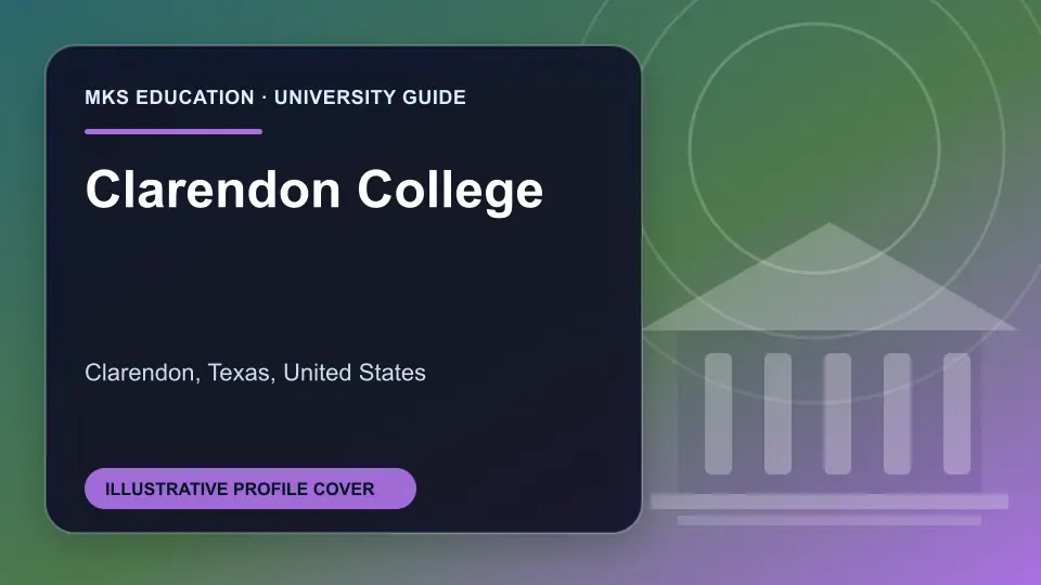 Illustrative MKS Education profile cover for Clarendon College in the USA