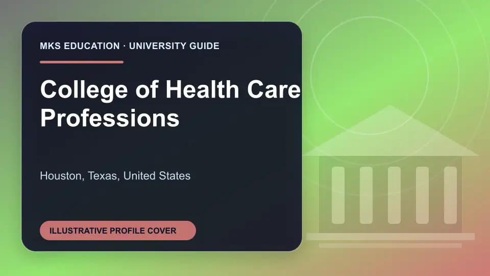 Illustrative MKS Education profile cover for College of Health Care Professions in the USA
