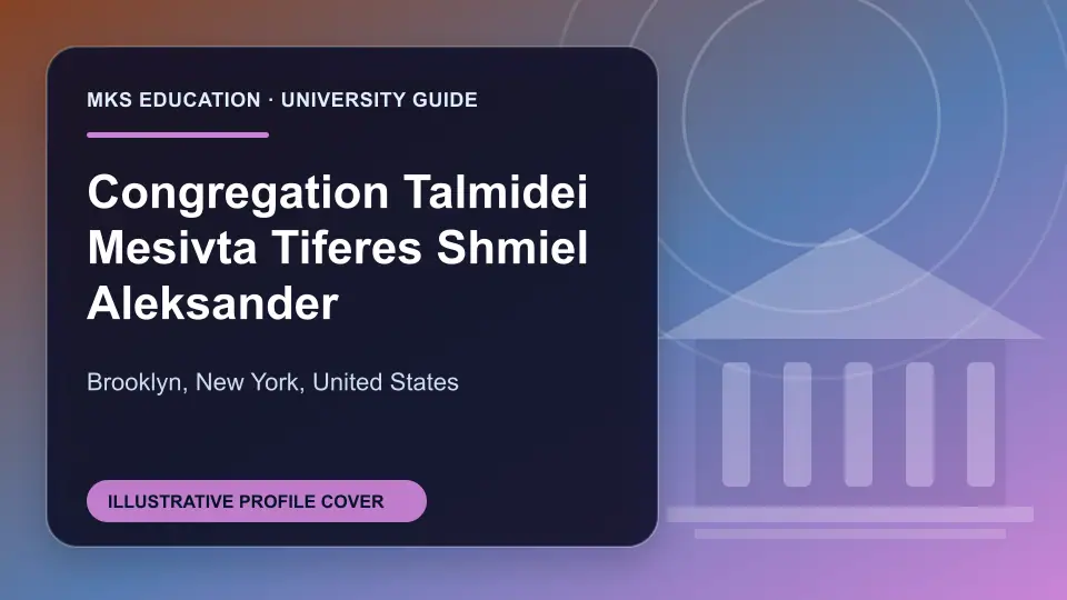 Illustrative MKS Education profile cover for Congregation Talmidei Mesivta Tiferes Shmiel Aleksander in the USA
