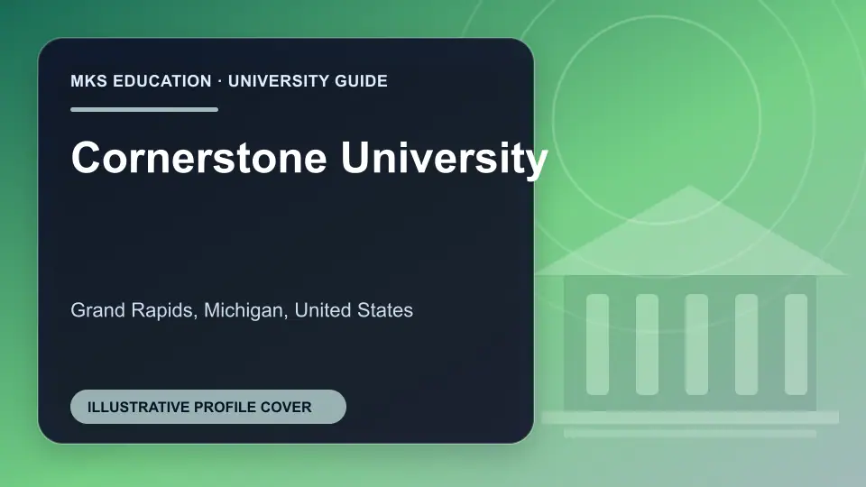 Illustrative MKS Education profile cover for Cornerstone University in the USA
