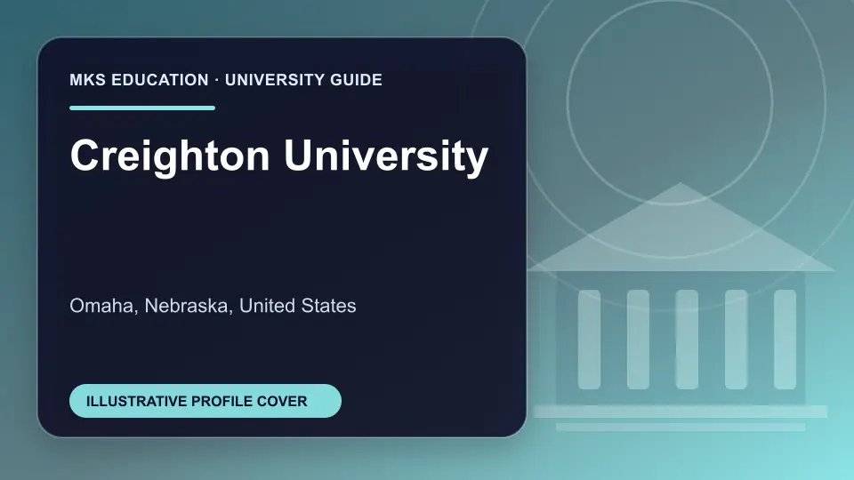 Illustrative MKS Education profile cover for Creighton University in the USA