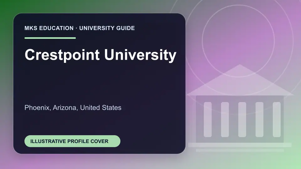 Illustrative MKS Education profile cover for Crestpoint University in the USA