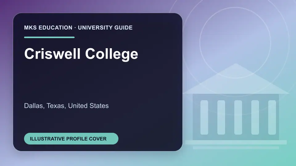Illustrative MKS Education profile cover for Criswell College in the USA