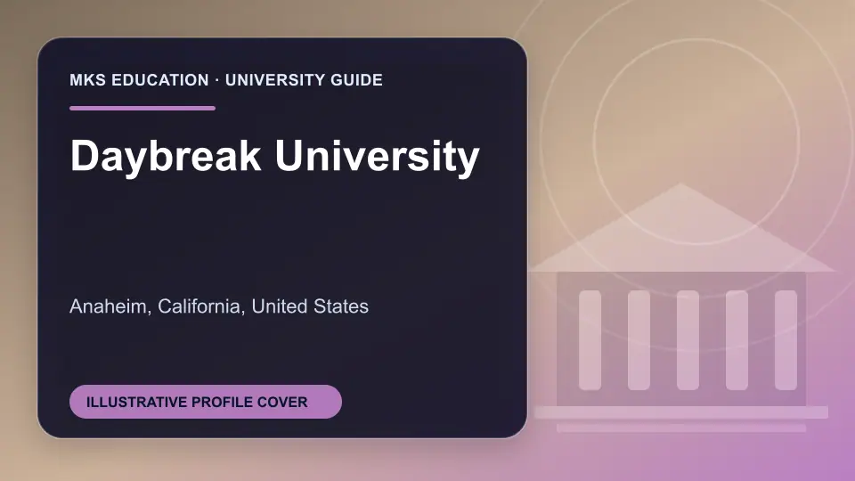 Illustrative MKS Education profile cover for Daybreak University in the USA