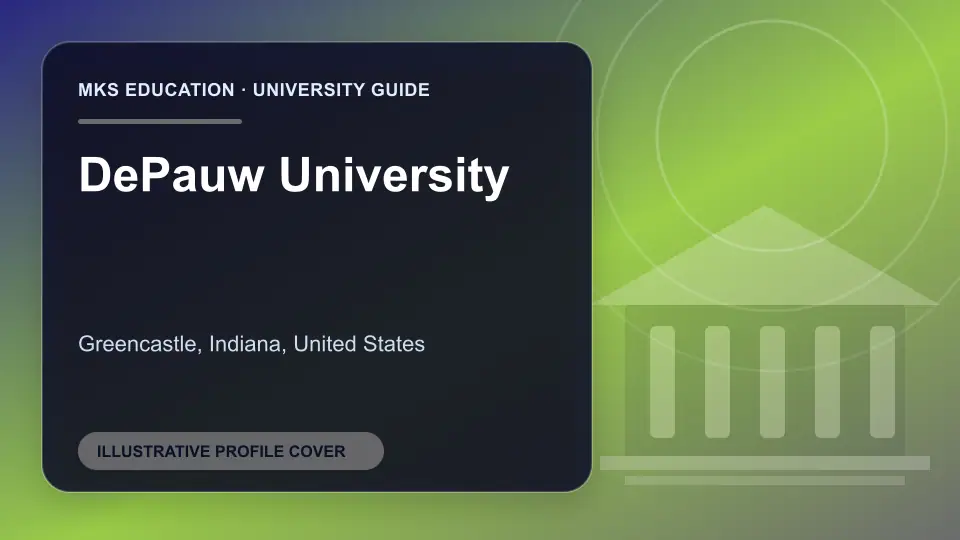 Illustrative MKS Education profile cover for DePauw University in the USA