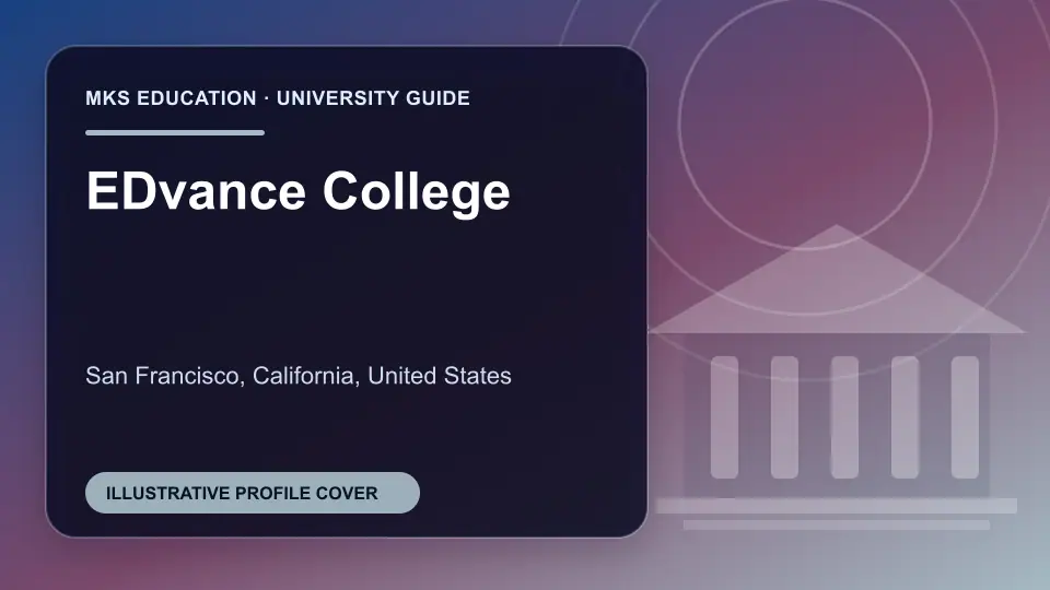 Illustrative MKS Education profile cover for EDvance College in the USA