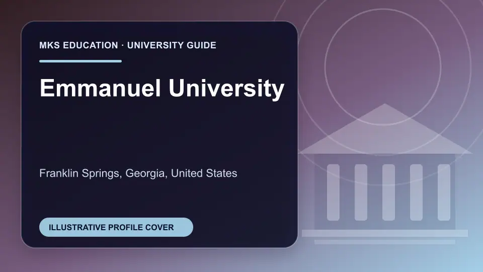 Illustrative MKS Education profile cover for Emmanuel University in the USA
