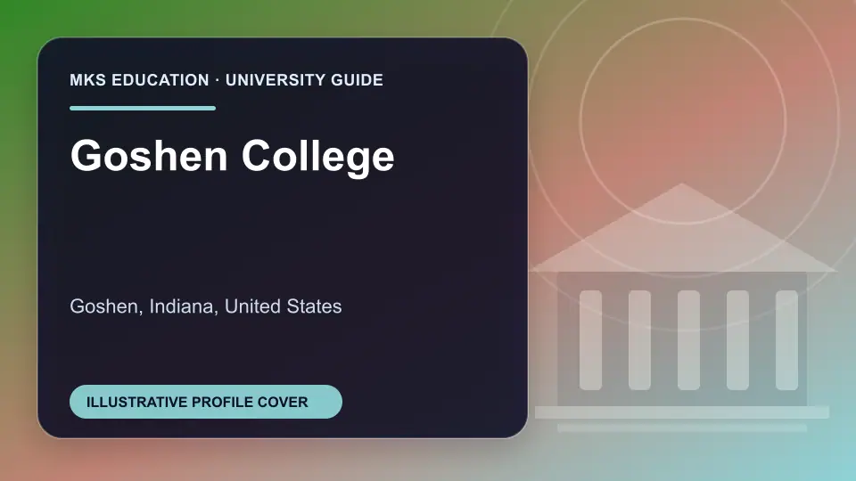Illustrative MKS Education profile cover for Goshen College in the USA
