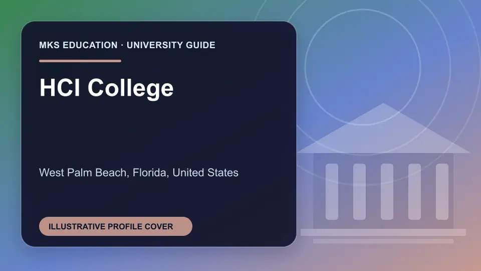 Illustrative MKS Education profile cover for HCI College in the USA