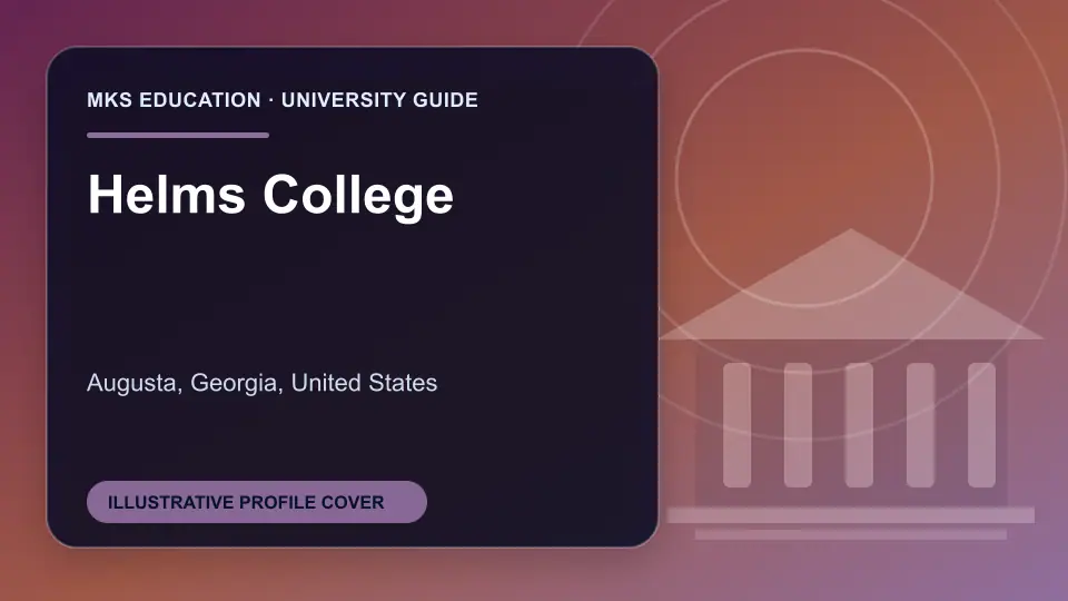 Illustrative MKS Education profile cover for Helms College in the USA