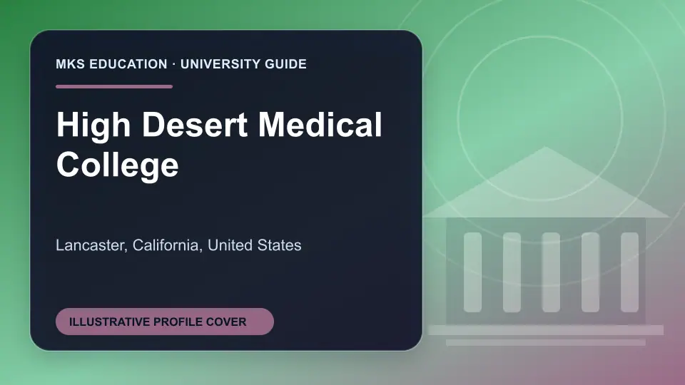 Illustrative MKS Education profile cover for High Desert Medical College in the USA
