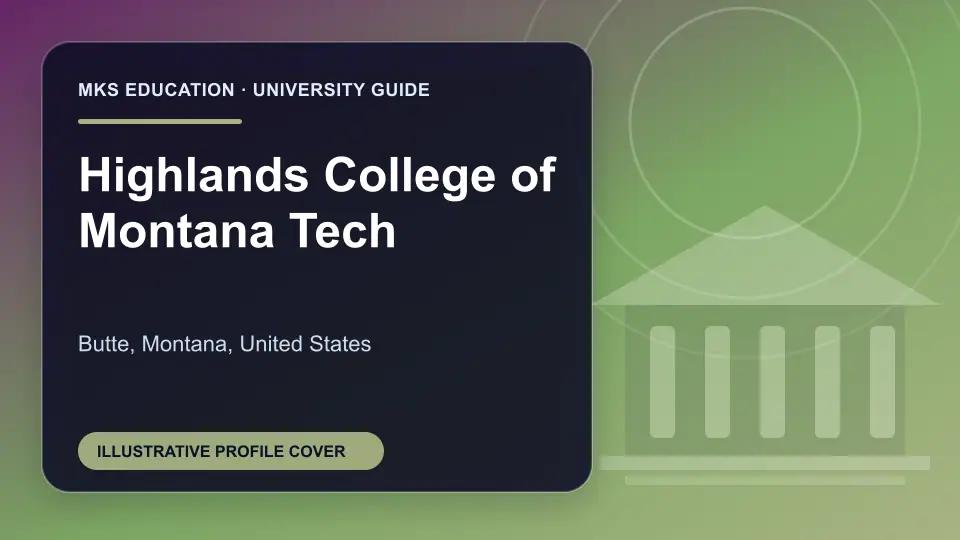 Illustrative MKS Education profile cover for Highlands College of Montana Tech in the USA