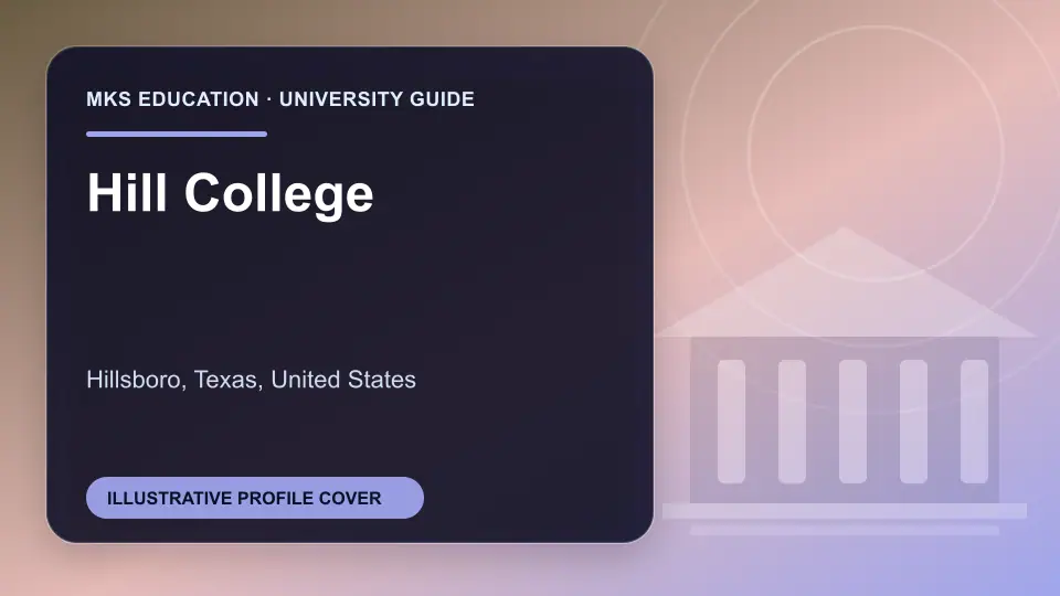 Illustrative MKS Education profile cover for Hill College in the USA