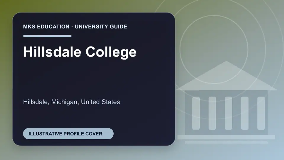 Illustrative MKS Education profile cover for Hillsdale College in the USA