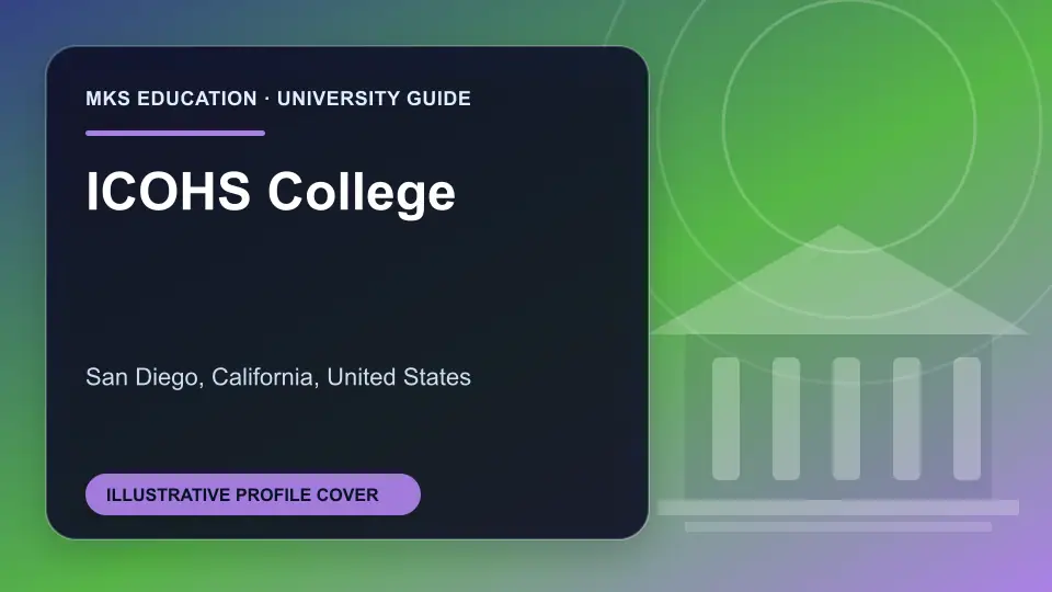 Illustrative MKS Education profile cover for ICOHS College in the USA