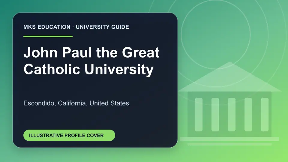 Illustrative MKS Education profile cover for John Paul the Great Catholic University in the USA