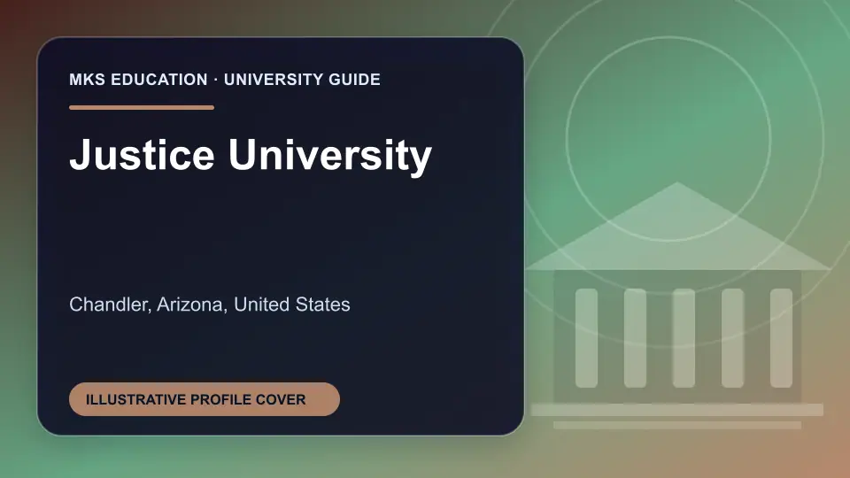 Illustrative MKS Education profile cover for Justice University in the USA