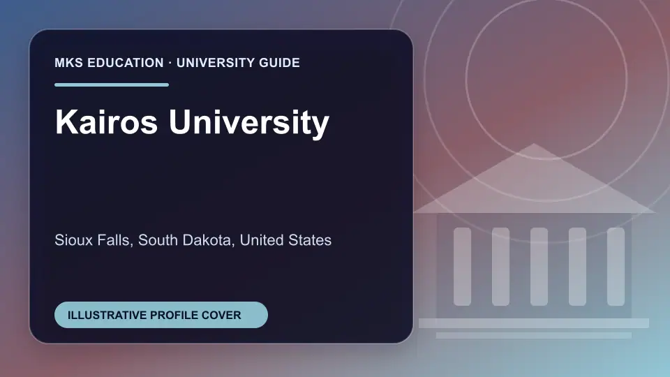 Illustrative MKS Education profile cover for Kairos University in the USA