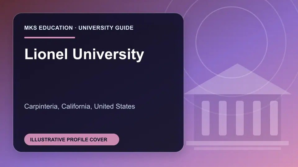 Illustrative MKS Education profile cover for Lionel University in the USA