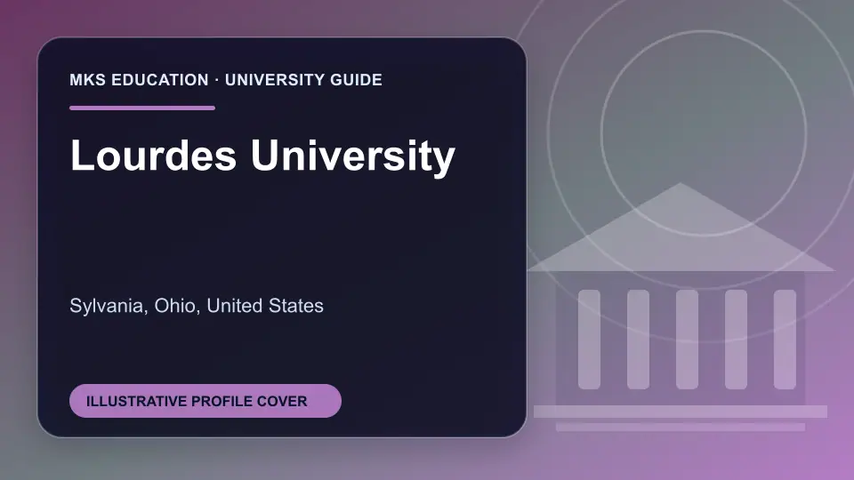 Illustrative MKS Education profile cover for Lourdes University in the USA