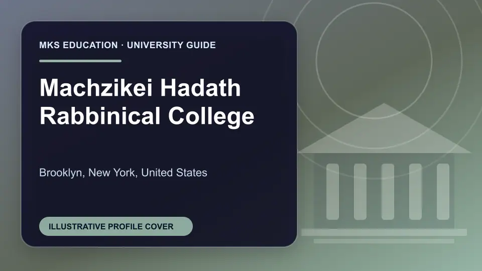 Illustrative MKS Education profile cover for Machzikei Hadath Rabbinical College in the USA