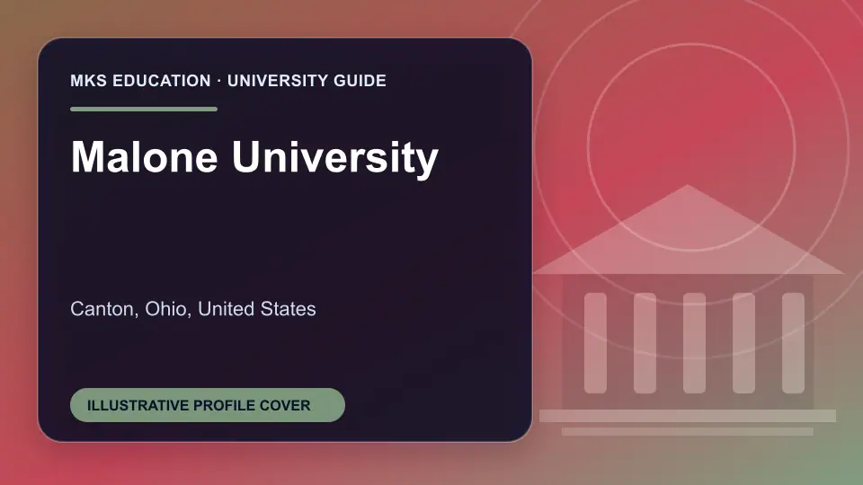 Illustrative MKS Education profile cover for Malone University in the USA