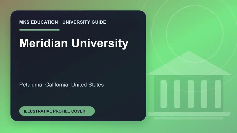 Illustrative MKS Education profile cover for Meridian University in the USA