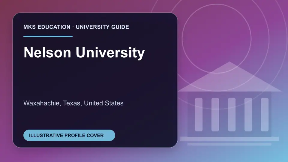 Illustrative MKS Education profile cover for Nelson University in the USA