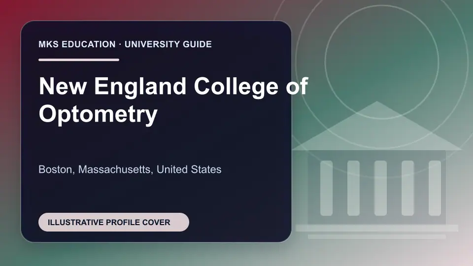 Illustrative MKS Education profile cover for New England College of Optometry in the USA