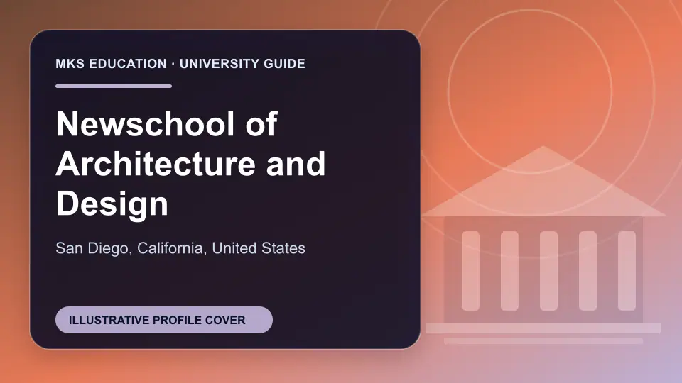 Illustrative MKS Education profile cover for Newschool of Architecture and Design in the USA